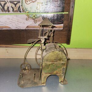 Vintage Metal Art Sculpture Folk Art Brass or Steel Bicycle Mailbox Retro Art